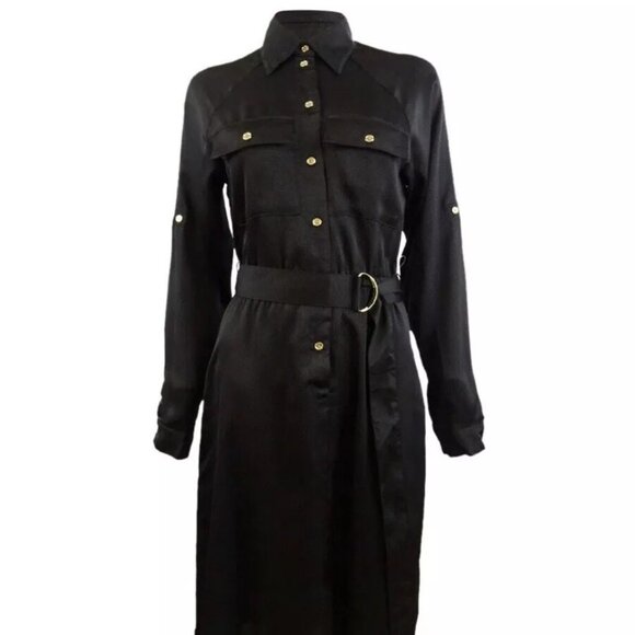 Michael Kors military style Black button up shirt dress - Picture 1 of 6